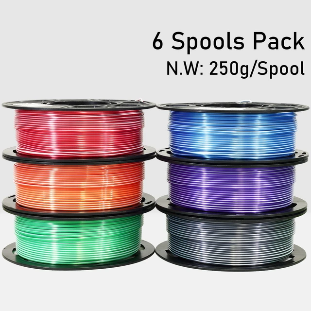 Alt view image 4 of 5 - Dual Color 1.75mm 3D Printer Filament Bundle, 3D Printing Silk PLA 6 Spools Pack, Silk White Purple,White Blue,White Orange,WhiteBlack, WhiteGreen, WhiteRed,3D Printing PLA 250g X 6 Spools