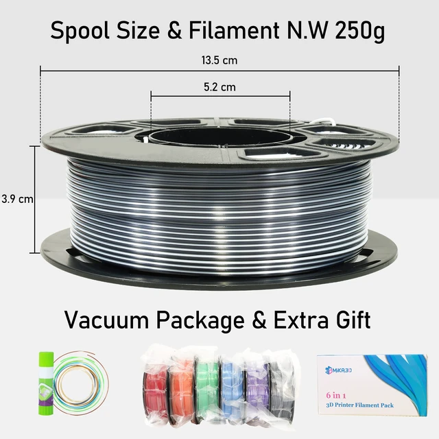 Alt view image 5 of 5 - Dual Color 1.75mm 3D Printer Filament Bundle, 3D Printing Silk PLA 6 Spools Pack, Silk White Purple,White Blue,White Orange,WhiteBlack, WhiteGreen, WhiteRed,3D Printing PLA 250g X 6 Spools