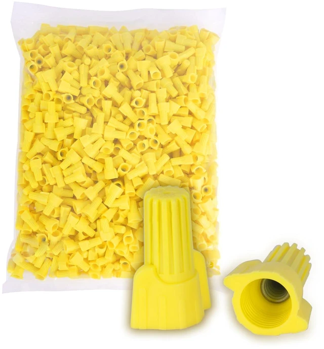 Main image of 1000PCS Yellow Winged Wire Nuts 18-10 AWG UL486C Listed 600V/1000V Bulk No pre-twisting needed; PP shell and spring insert for home and pro electrical work, panels, fixtures, and outlets