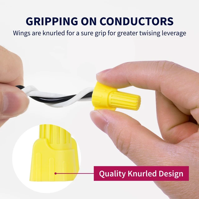 Alt view image 3 of 7 - 1000PCS Yellow Winged Wire Nuts 18-10 AWG UL486C Listed 600V/1000V Bulk No pre-twisting needed; PP shell and spring insert for home and pro electrical work, panels, fixtures, and outlets