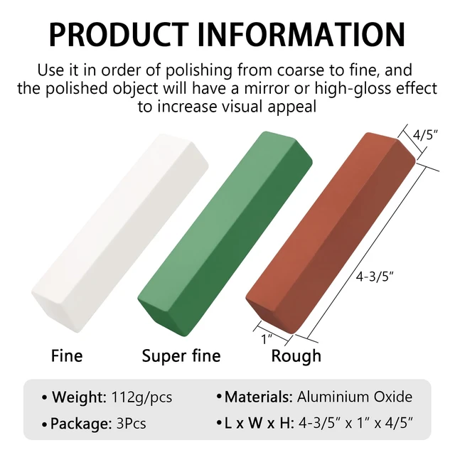 Alt view image 2 of 7 - Buffing Polishing Cutting Compounds 12 Oz. Kit - Green Fine/White Medium/Red Coarse - 3 Pack