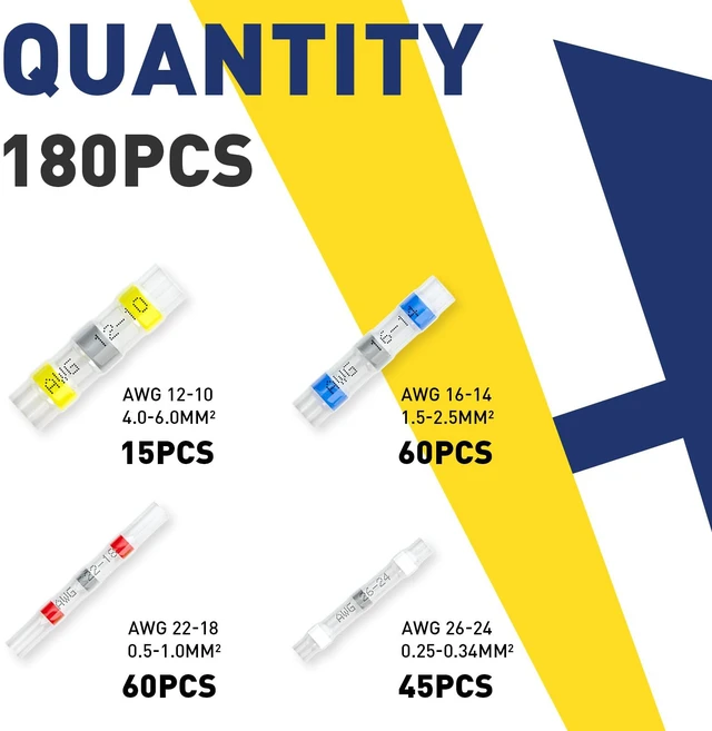 Alt view image 2 of 7 - 180PCS Solder Seal Wire Connectors Kit, 4 Colors/4 Sizes 26-10 AWG, Wire Gauge Markings, Clear Sleeves, Hot-Melt Adhesive Rings, Compartment Storage, Automotive Wiring