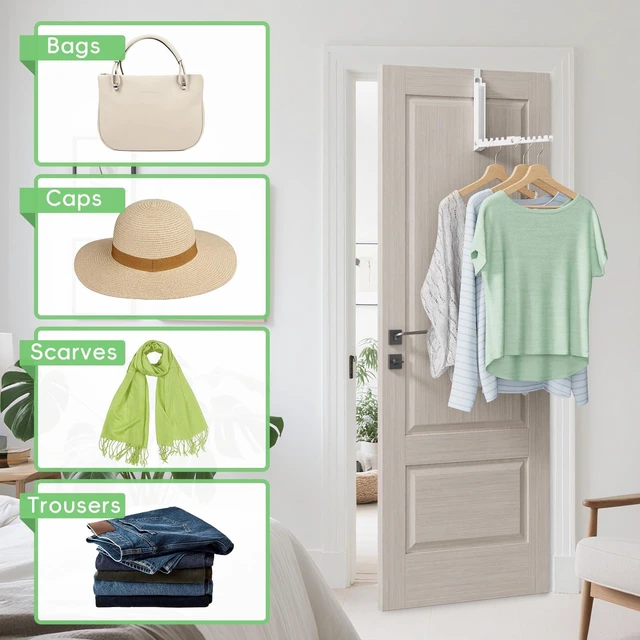 Alt view image 2 of 7 - 2 Pack Over The Door Hooks,Over The Door Clothes Hanger with 10 Ridges,Space-Saving Over The Door Drying Rack,Door Hooks for Hanging Clothes,Larger Capacity Over The Door Hanger White