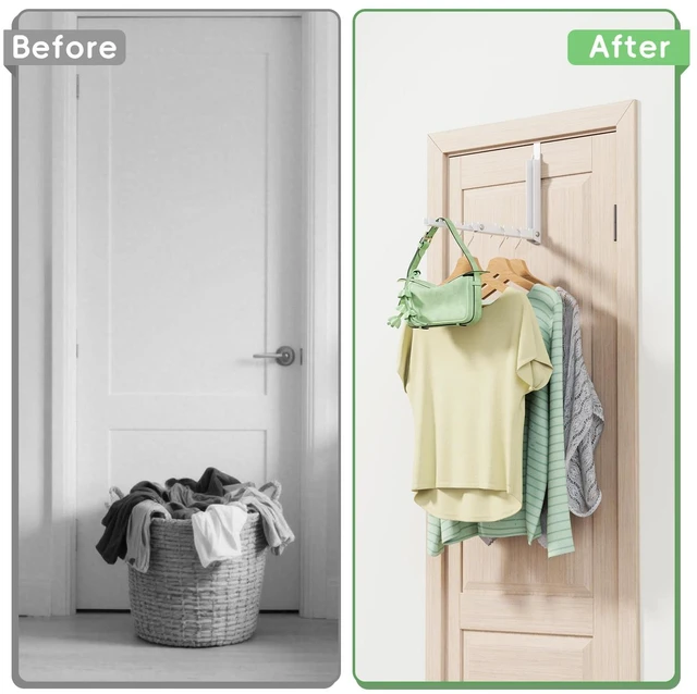 Alt view image 5 of 7 - 2 Pack Over The Door Hooks,Over The Door Clothes Hanger with 10 Ridges,Space-Saving Over The Door Drying Rack,Door Hooks for Hanging Clothes,Larger Capacity Over The Door Hanger White