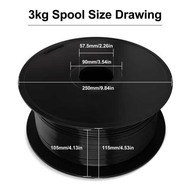 Alt view image 2 of 7 - PLA Filament 1.75mm Black 3KG, Clog-Free 3D Printer Filament Dimensional Accuracy +/- 0.02mm, Large Spool(6.6lbs) PLA 3D Printing Filament