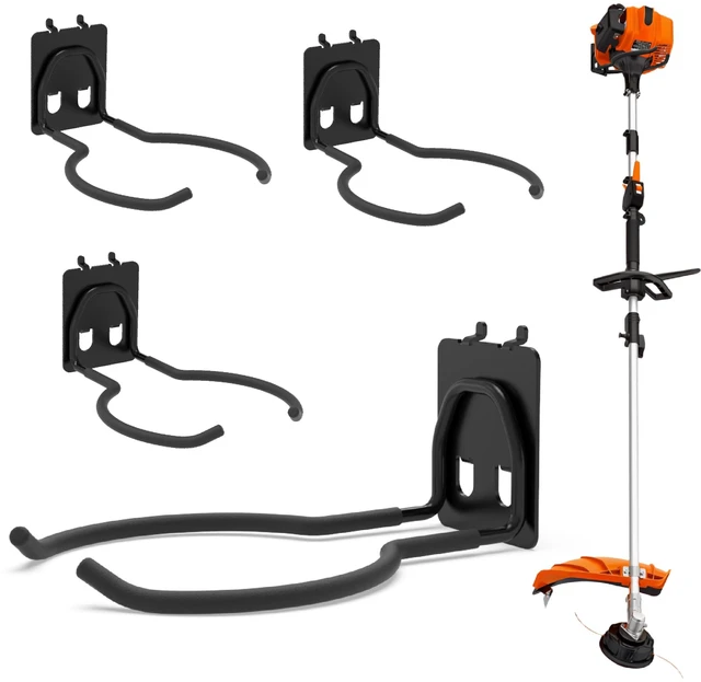 Main image of 4 Pack Ring Style Pegboard Weed Eater Hanger for 1/4 Inch Boards Tool Hooks with 66 lb Capacity for String Trimmers, Leaf Blowers, Vacuums, Hoses and Garden Tools