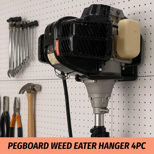Alt view image 5 of 7 - 4 Pack Ring Style Pegboard Weed Eater Hanger for 1/4 Inch Boards Tool Hooks with 66 lb Capacity for String Trimmers, Leaf Blowers, Vacuums, Hoses and Garden Tools
