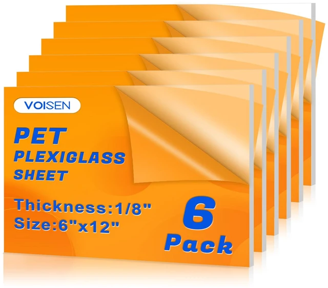 Main image of 6 Pack Plexiglass Sheets 1/8 Inch Thick, 6"X12" Plexi Glass Panel Plastic Sheet for Crafts,Signs, Display Cases, Sneeze Guard, Cut with Engraver,Power Saw or Hand Tools