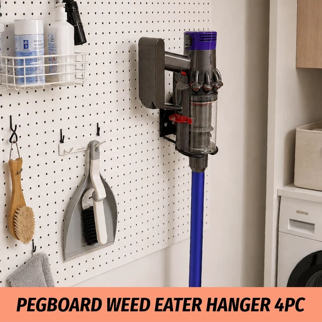Alt view image 6 of 7 - 4 Pack Ring Style Pegboard Weed Eater Hanger for 1/4 Inch Boards Tool Hooks with 66 lb Capacity for String Trimmers, Leaf Blowers, Vacuums, Hoses and Garden Tools