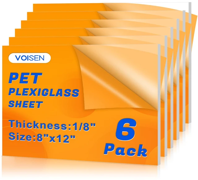 Main image of 6 Pack Plexiglass Sheets 1/8 Inch Thick, 8"X12" Plexi Glass Panel Plastic Sheet for Crafts,Signs, Display Cases, Sneeze Guard, Cut with Engraver,Power Saw or Hand Tools
