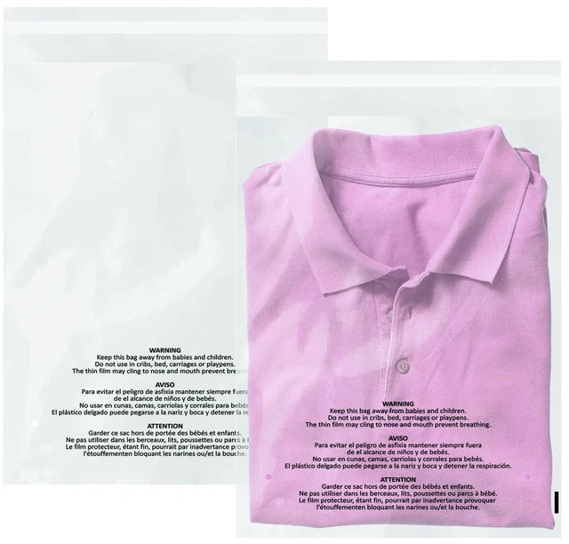 Main image of 200 Count 11x14 Inch Self Seal Clear Poly Bags with Suffocation Warning for Packaging Clothing, T Shirts, Decorative Wrappers and More with Permanent Adhesive(1.5mil)