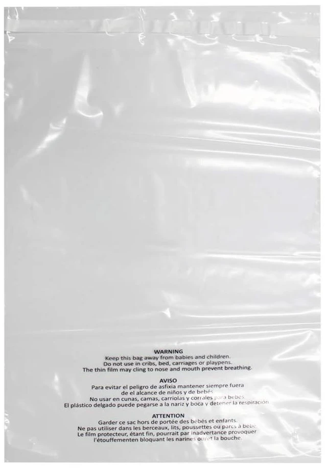 Main image of 200 Count 12x15 Inch Self Seal Clear Poly Bags with Suffocation Warning for Packaging Clothing, T Shirts, Decorative Wrappers and More with Permanent Adhesive (1.5mil)