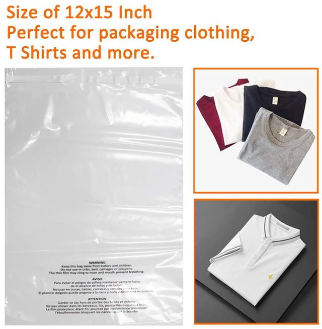 Alt view image 4 of 7 - 200 Count 12x15 Inch Self Seal Clear Poly Bags with Suffocation Warning for Packaging Clothing, T Shirts, Decorative Wrappers and More with Permanent Adhesive (1.5mil)