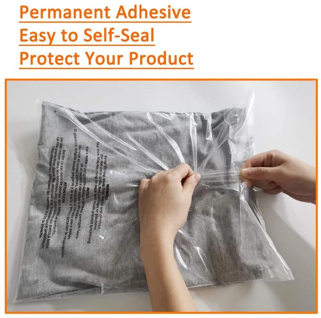 Alt view image 7 of 7 - 200 Count 12x15 Inch Self Seal Clear Poly Bags with Suffocation Warning for Packaging Clothing, T Shirts, Decorative Wrappers and More with Permanent Adhesive (1.5mil)