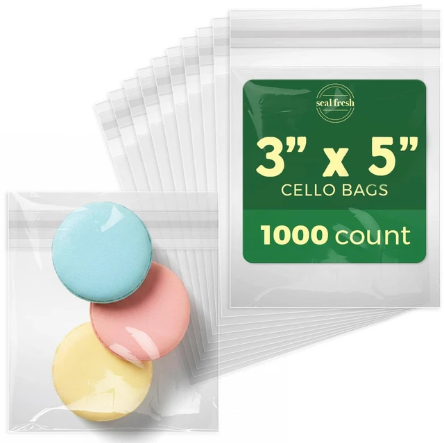 Main image of Self Sealing Cellophane Bags - 3" x 5" (1000 Count) - Clear Plastic Resealable Cello Bag - Cellophane Treat Bags, Cookie Bags for Packaging, Candy bags, Cello Bags, Pastry Bags