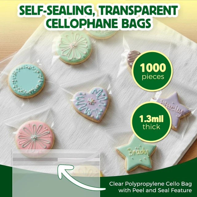 Alt view image 2 of 6 - Self Sealing Cellophane Bags - 3" x 5" (1000 Count) - Clear Plastic Resealable Cello Bag - Cellophane Treat Bags, Cookie Bags for Packaging, Candy bags, Cello Bags, Pastry Bags