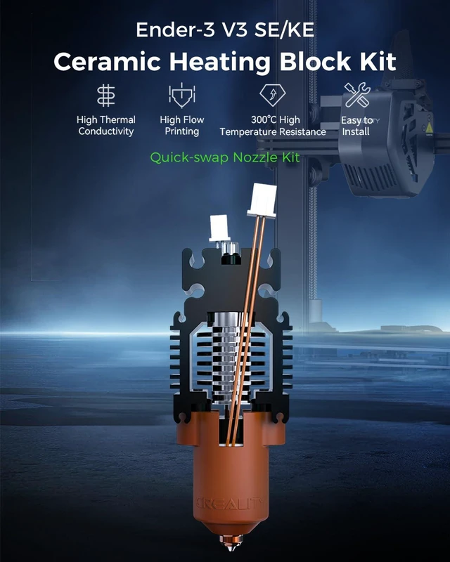Alt view image 2 of 7 - Official Ender 3 V3 SE/3 V3 KE Upgrade Hotend Kit, with Quick-swap Nozzle Kit, Supports 300°C High Temperature, 600mm/s High-Speed Printing, Ceramic Heating Block for Ender 3 V3 SE KE