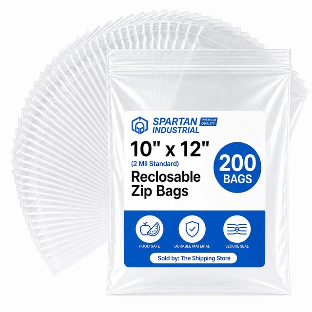 Main image of 10 X 12 (200 Count) 2 Mil Clear Reclosable Zip Plastic Poly Bags with Resealable Lock Seal Zipper