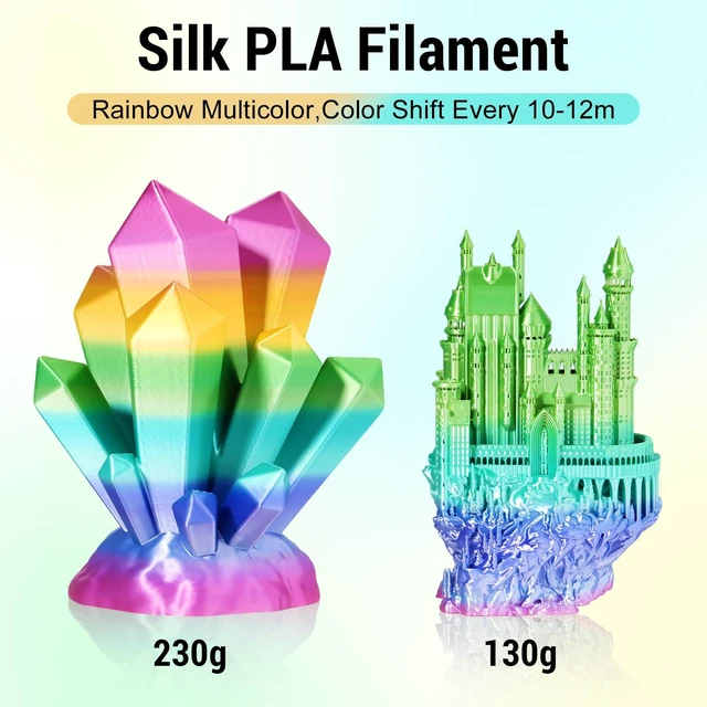 Alt view image 4 of 7 - Silk Rainbow PLA 3D Printer Filament for Beginners, 1.75mm/±0.02mm 1Kg Shiny Gradient Rainbow, Compatible with FLASHFORGE, Bambu, Creality, Vacuum-Seale Neatly Wound for DIY