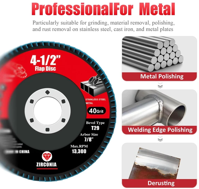 Alt view image 2 of 6 - 60 Pack Flap Discs 120 Grit, 4 1/2" x 7/8" for Angle Grinder,Type 29 Zirconia Grinding Wheel for Metal,Wood,Stainless Steel, Sheet Metal