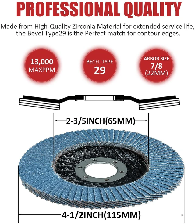 Alt view image 3 of 6 - 60 Pack Flap Discs 120 Grit, 4 1/2" x 7/8" for Angle Grinder,Type 29 Zirconia Grinding Wheel for Metal,Wood,Stainless Steel, Sheet Metal