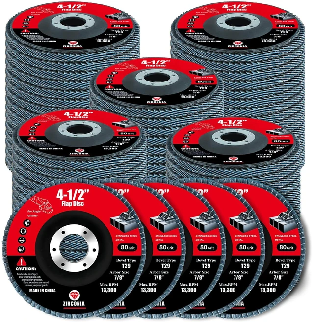 Main image of 60 Pack Flap Discs 80 Grit, 4 1/2" x 7/8" for Angle Grinder,Type 29 Zirconia Grinding Wheel for Metal,Wood,Stainless Steel, Sheet Metal