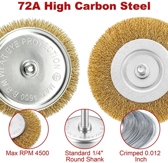 Alt view image 4 of 7 - 24 Pcs Brass Wire Brush for Drills, Cup & Flat Crimped Wheel Sets Sturdy Brass-Plated Carbon Steel Wires, 1/4-Inch Round Shank Attachment for Rust & Paint Cleaning, Polishing Metal Surfaces