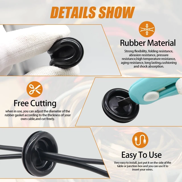 Alt view image 5 of 7 - 233PCS Rubber Grommet Kit 27 Sizes (7/25"-2-3/8") Tower/Oval/Round Firewall Grommet Wire Grommet Double Sided Rubber Hole Plug with Knife for Wire Protection