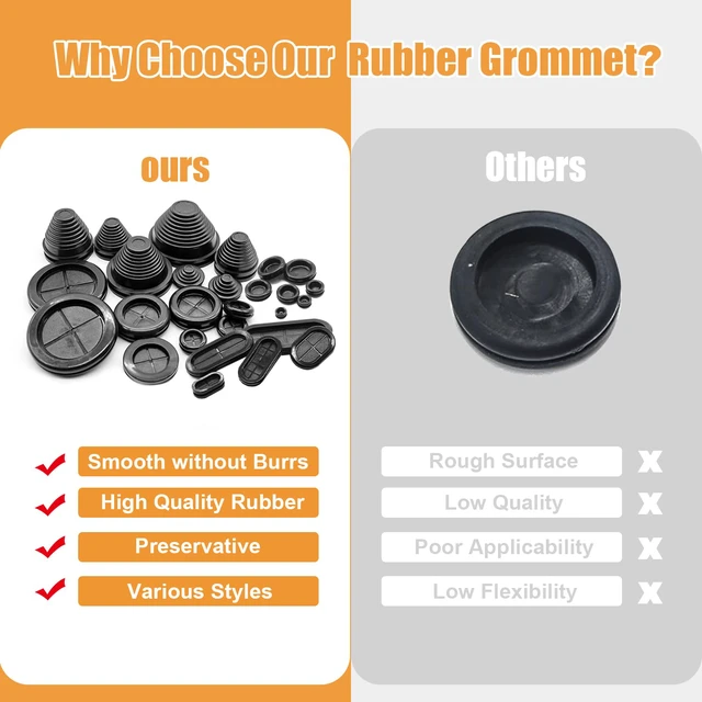 Alt view image 7 of 7 - 233PCS Rubber Grommet Kit 27 Sizes (7/25"-2-3/8") Tower/Oval/Round Firewall Grommet Wire Grommet Double Sided Rubber Hole Plug with Knife for Wire Protection