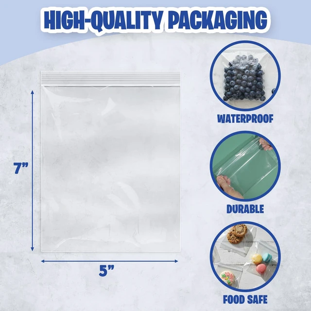 Alt view image 3 of 6 - 5" x 7" (1000 Count) 2 Mil Clear Reclosable Zip Plastic Poly Bags 5x7 Bag Clear Reclosable Zipper for Treats, Crafts, Jewelry, Party Favors, Small Food Storage