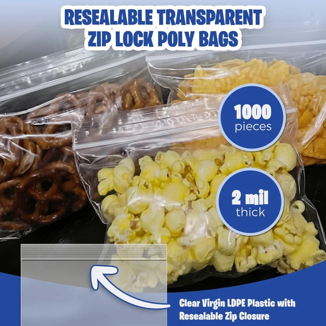 Alt view image 2 of 6 - 5" x 7" (1000 Count) 2 Mil Clear Reclosable Zip Plastic Poly Bags 5x7 Bag Clear Reclosable Zipper for Treats, Crafts, Jewelry, Party Favors, Small Food Storage