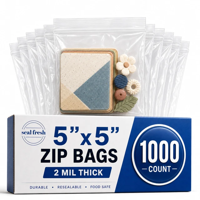 Main image of 5 x 5 Inch Resealable Plastic Bags 1000 Pack Clear Reclosable Snack Bags with Zipper Top for Treats, Crafts, Small Parts, Storage