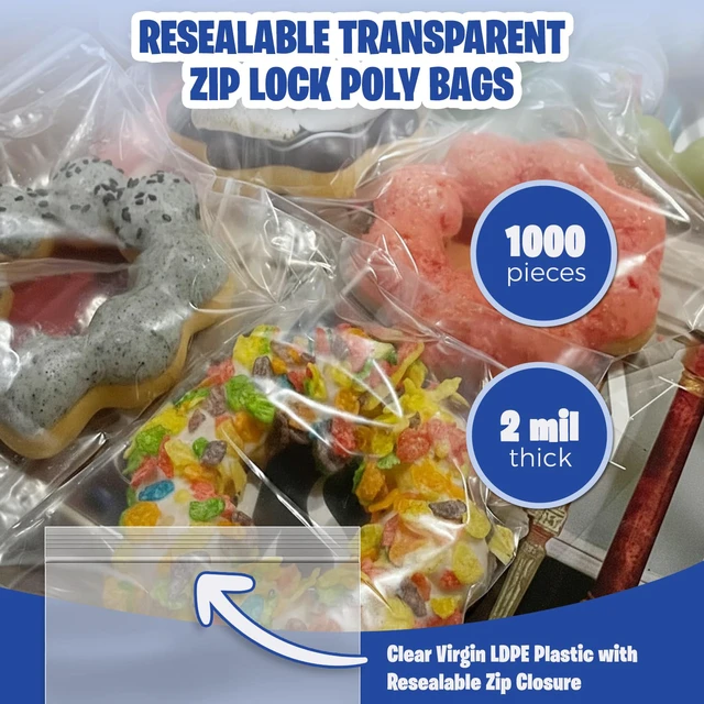Alt view image 2 of 6 - 5 x 5 Inch Resealable Plastic Bags 1000 Pack Clear Reclosable Snack Bags with Zipper Top for Treats, Crafts, Small Parts, Storage