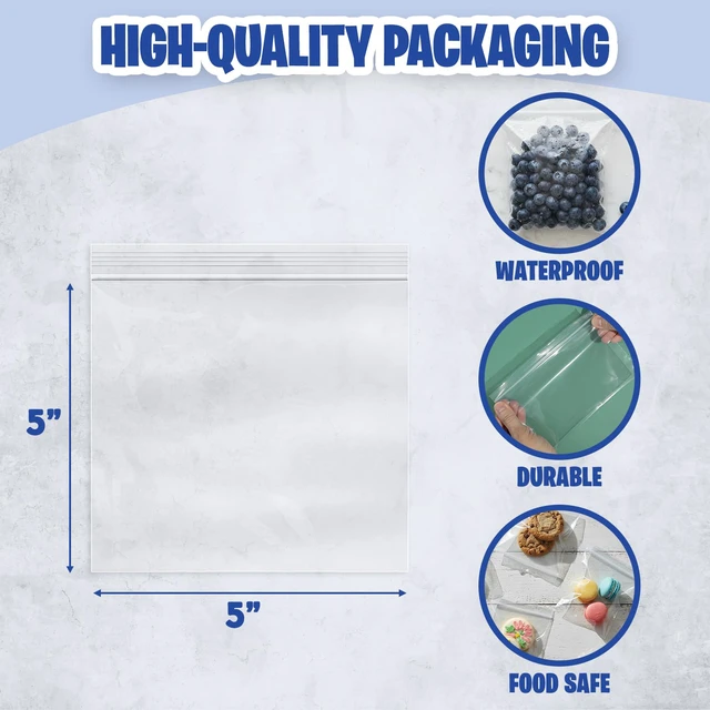 Alt view image 3 of 6 - 5 x 5 Inch Resealable Plastic Bags 1000 Pack Clear Reclosable Snack Bags with Zipper Top for Treats, Crafts, Small Parts, Storage