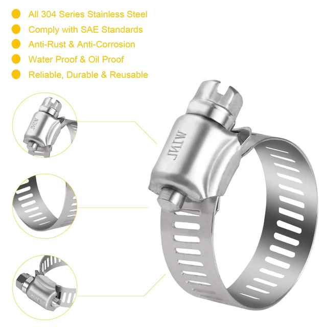 Alt view image 2 of 7 - Stainless Steel Hose Clamps - 16 Pack Worm Gear Drive Hose Clamps SAE 10 Clamping Range of 1/2'' to 1-1/16'' (13mm-26mm) for Automotive Plumbing,1/2 Inch, 3/4 Inch,1 Inch Clamps