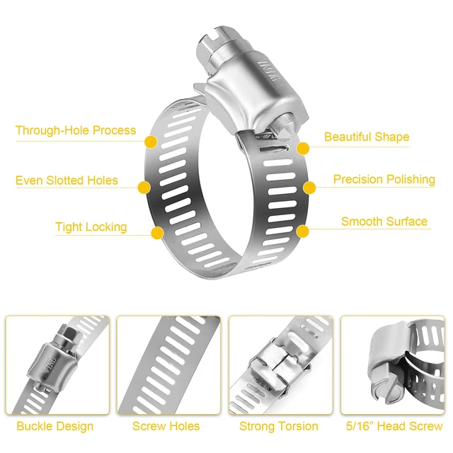 Alt view image 4 of 7 - Stainless Steel Hose Clamps - 16 Pack Worm Gear Drive Hose Clamps SAE 10 Clamping Range of 1/2'' to 1-1/16'' (13mm-26mm) for Automotive Plumbing,1/2 Inch, 3/4 Inch,1 Inch Clamps