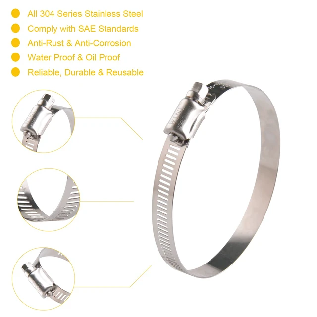 Alt view image 2 of 7 - 3 Inch Stainless Steel Hose Clamps- 10 Pack SAE 48 Worm Gear Drive Hose Clamps Clamping Range 2 1/2 Inch to 3 1/2 Inch (64mm-89mm) for Automotive Plumbing, 2 3/4'', 3 1/4''