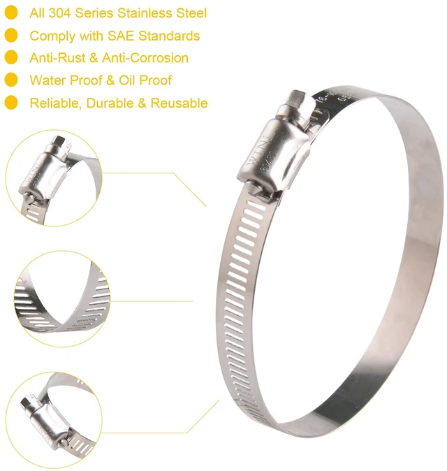 Alt view image 2 of 7 - 3.5'' Stainless Steel Hose Clamps- 8 Pack SAE 56 Worm Gear Drive Hose Clamps 3 Inch to 4 Inch (76mm-102mm) for Automotive Plumbing, 3 1/2'', 3 3/4, 3 1/4'' Clamps
