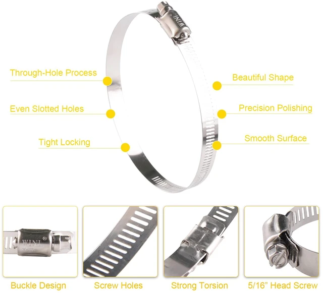 Alt view image 4 of 7 - 3.5'' Stainless Steel Hose Clamps- 8 Pack SAE 56 Worm Gear Drive Hose Clamps 3 Inch to 4 Inch (76mm-102mm) for Automotive Plumbing, 3 1/2'', 3 3/4, 3 1/4'' Clamps