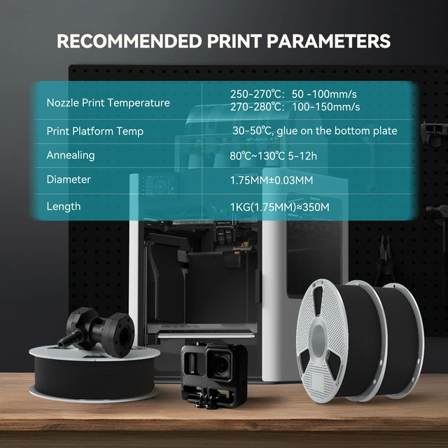 Alt view image 7 of 7 - Easy PA Nylon Filament 1.75mm,1KG(Black) Warp-Free & Easy Printing with Nylon 6+66, Strong, Durable Engineering Filament on a PC Spool,Fit Most FDM Printer