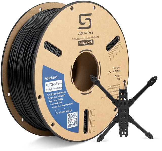 Main image of PETG-CF Pro HF 3D Printer Filament, Matte Black, 1kg Industrial High-Speed Carbon Fiber PETG, Exceptional Impact & Heat Resistance, Minimal Warping, High Flow for Rapid Printing