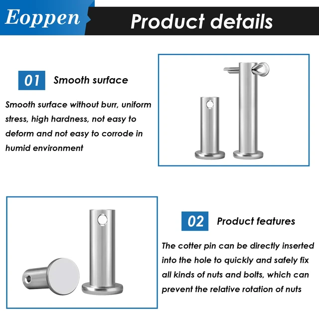 Alt view image 3 of 6 - 132Pcs Clevis Pin Cotter Pin Hair Pin Assortment Kit - 304 Stainless Steel 15 Sizes Cotter Pin & R Clips Pin Zinc-Plated Single Hole Flat Head Clevis Pins