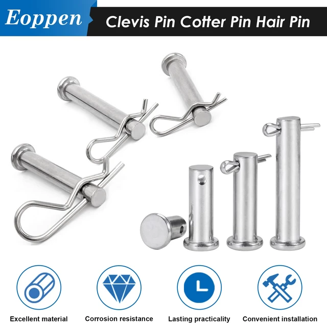 Alt view image 4 of 6 - 132Pcs Clevis Pin Cotter Pin Hair Pin Assortment Kit - 304 Stainless Steel 15 Sizes Cotter Pin & R Clips Pin Zinc-Plated Single Hole Flat Head Clevis Pins