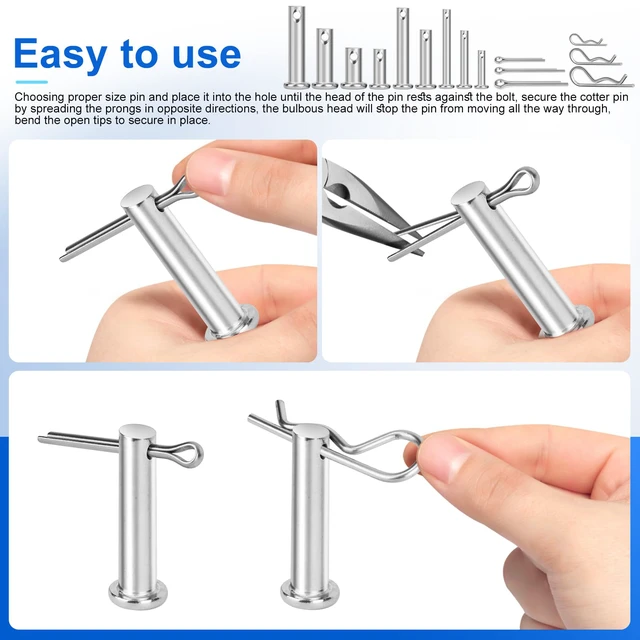 Alt view image 5 of 6 - 150PCS Premium 304 Stainless Steel Clevis Pins Cotter Pins R Clips Assortment Kit, 15 Sizes Single Hole Flat Head Cotter Clips Fasteners for Trailer Hitch, Automotive, Machinery Use