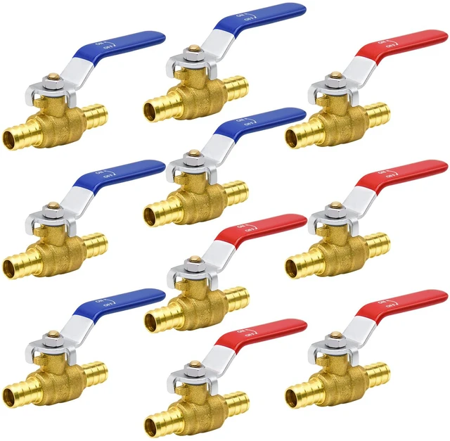 Main image of 10pcs PEX Ball Valves, 1/2" PEX Brass Full Port Shut Off Ball Valve, Full Port Shut-off Ball Valve, Quarter Turn HOT (RED) COLD (BLUE) of Water Stop Shut off