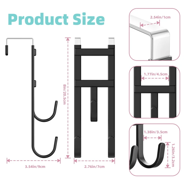 Alt view image 2 of 7 - 4 Pack Over-the-Door Hooks, No Installation Required, 100 Lb Heavy Duty with Anti-Scratch Rubber & Rust-Proof, Space-Saving Organizer for Coats, Towel & Bag, Bathroom, Bedroom, Kitchen, Office, Black