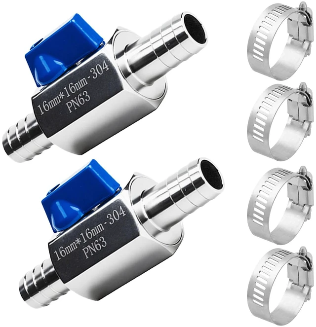 Main image of 2Pack 5/8" Hose ID Barb Mini Ball Valve, Stainless Steel Small Shut Off Valve with Clamps Kit for Water Oil Gas (2, 5/8 Inch)