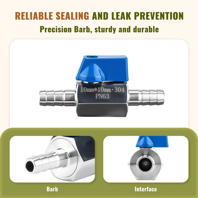 Alt view image 3 of 7 - 2Pack 3/4" Hose ID Barb Mini Ball Valve, Stainless Steel Small Shut Off Valve with Clamps Kit for Water Oil Gas (2, 3/4 Inch)