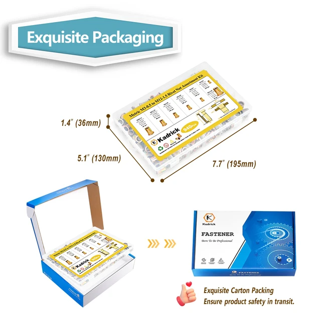 Alt view image 5 of 6 - 940pcs Metric Rivet Nut Assortment Kit,Sizes:M3 M4 M5 M6 M8 M10 M12 Metric Rivet Nut Kit,Galvanized Carbon Steel Flat Head Threaded Insert Nut