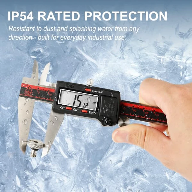 Alt view image 4 of 7 - IP54 Grade Digital Caliper, DCLA-0805 8 Inch/200mm, Inch/Millimeter/Fractions Conversion, Stainless Steel, Large LCD Screen